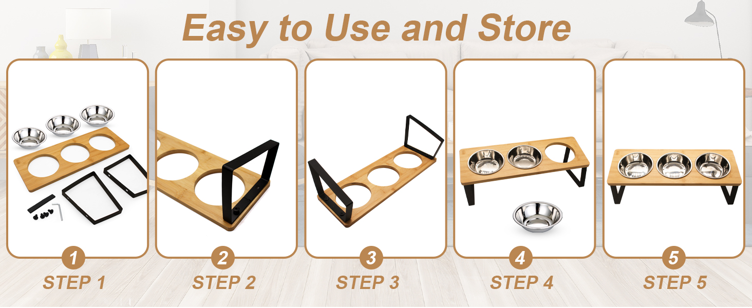 Підвищена годівниця для котів з 3 мисками з нержавіючої сталі, 15° нахил, набір мисок для котів, годівниця для котів та невеликих собак