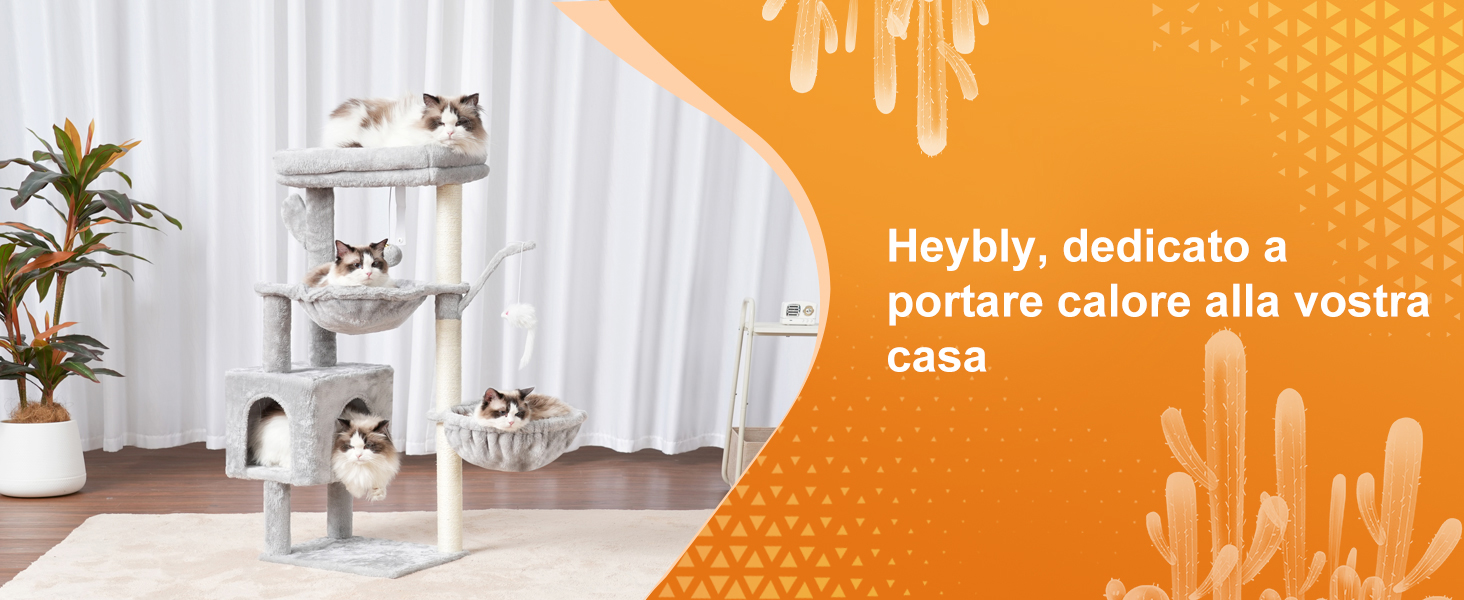 Кігтеточка для котів Heybly Kratzbaum 100 см: комплексна кігтеточка з платформою, гамаком, іграшками, сірого кольору HCT006SW