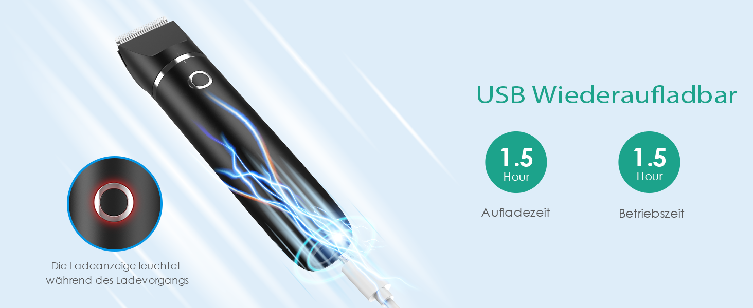 Триммер для тварин ORIA 2-в-1: машинка для стрижки собак та котів, USB, водонепроникна IPX7, тиха, з 2 насадками, білий/чорний