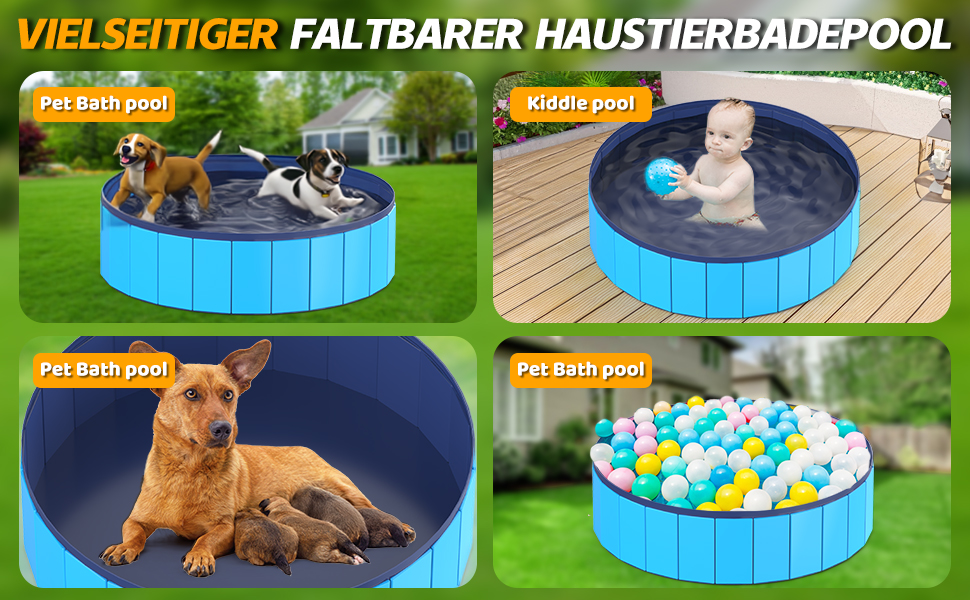 Складний басейн для собак CACSPS, 221 x 30,5 см, басейн для дітей з жорсткого пластику, неслизька ванна для собак на вулицю, задній двір, складний басейн для собак, дітей, домашніх тварин (червоний)