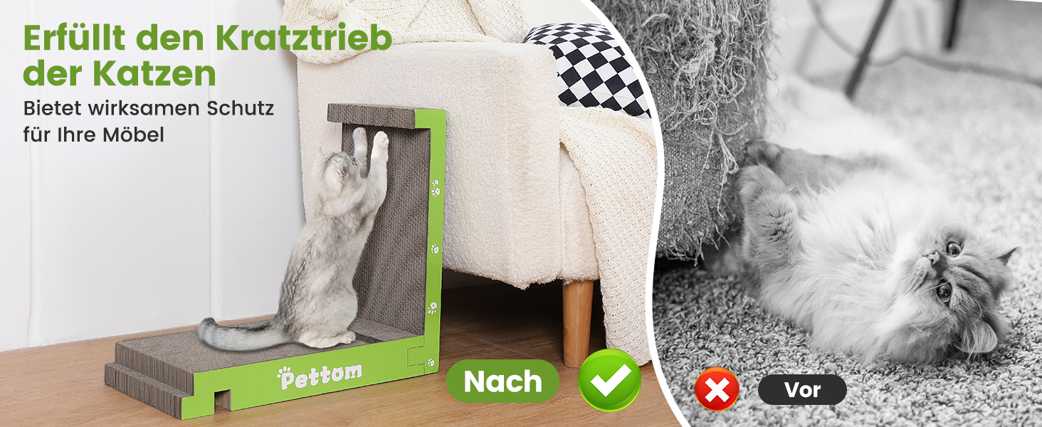 PETTOM Кігтеточка для котів з м'ячиком, з картонної коробки, 66*30 см, двостороння, 43*24*6 см