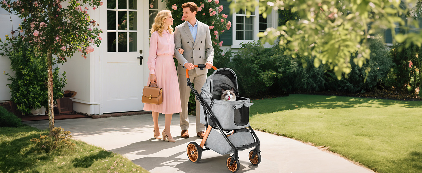 Візок для собак та котів MAMIZO One-Touch, до 25 кг, сірий. Алюмінієвий каркас, регульована ручка, тримач для напоїв, поворотні колеса