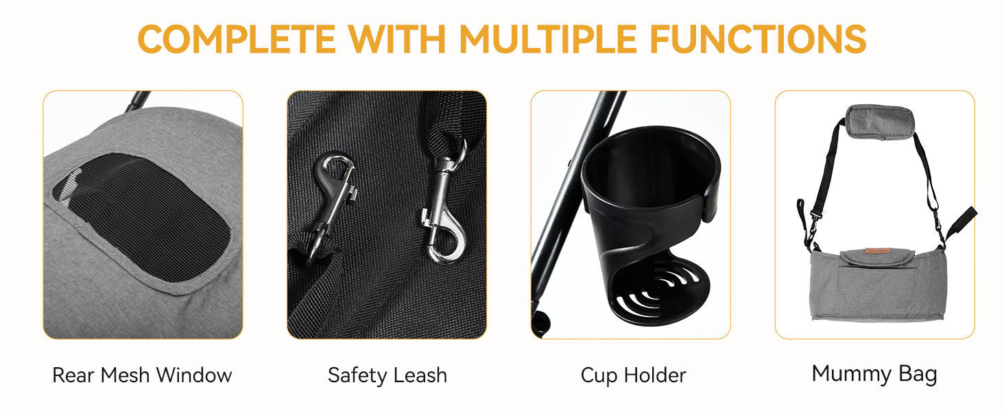 Візок для собак та котів DWVO, 11.3 кг, складаний, з подушкою та кошиком для зберігання, 45.7x83x114 см (Синьо-чорний)