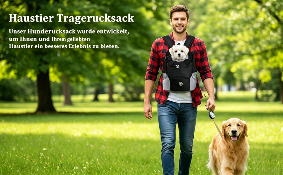 Рюкзак-переноска для собак і котів до 6.5 кг Hunderucksack: зручний, дихаючий, з виходом для голови та фіксатором, регульований для подорожей та прогулянок, чорний