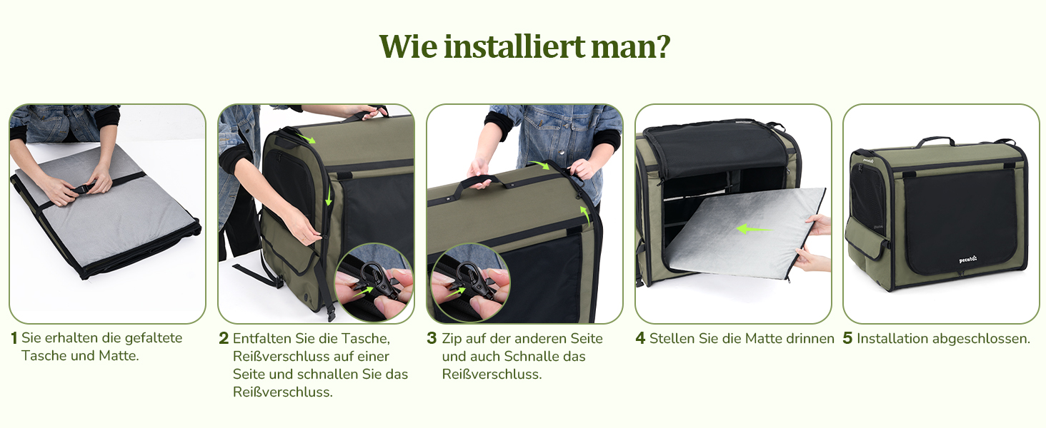 Pecute Розширювана переноска для котів та маленьких собак, переноска-трансформер, 61 x 52 x 45 см, для подорожей, темно-сірий, темно-зелений