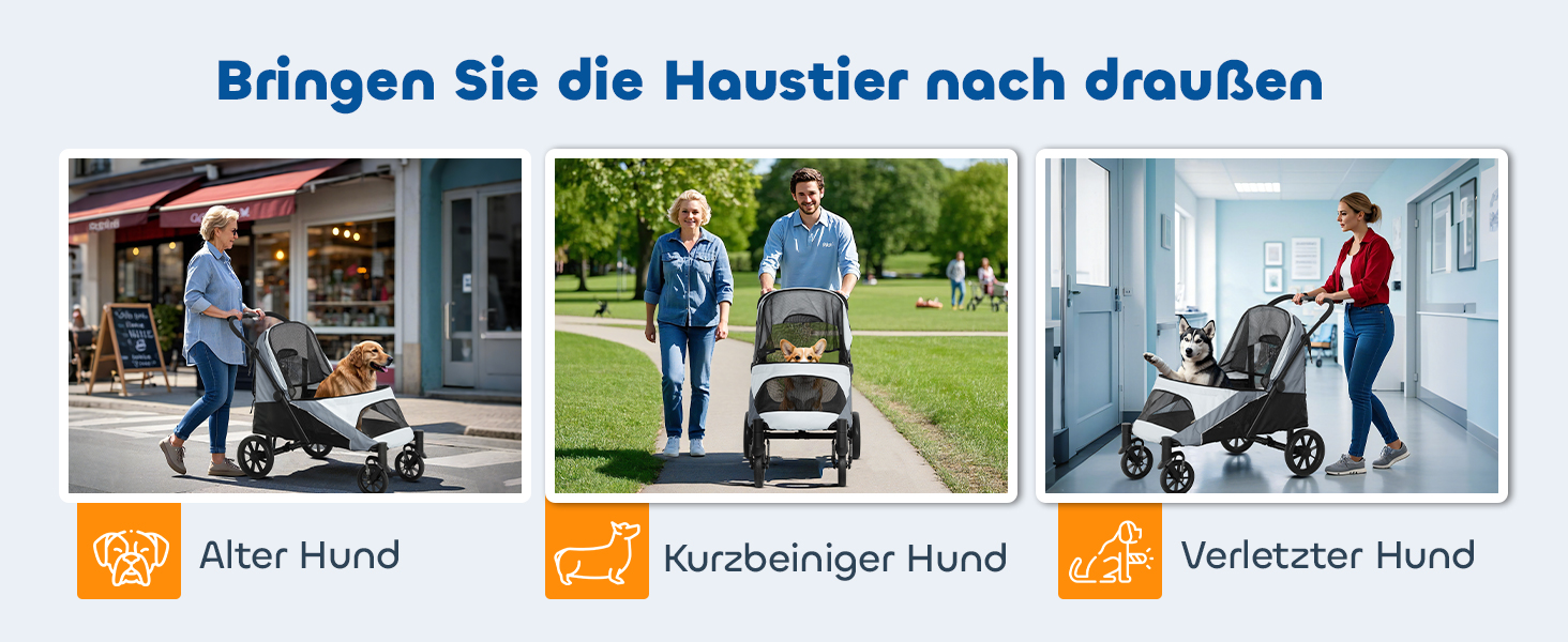 PawHut Візок для собак та котів, розкладний, до 30 кг, з подушкою, сіткою, гальмівною системою (Сірий)