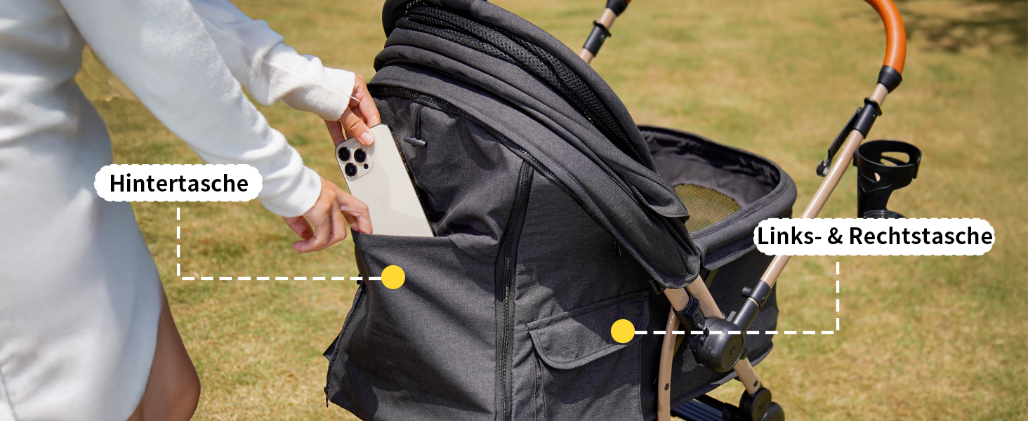 Візок для собак EchoSmile, складний, до 20 кг, для маленьких та середніх собак та котів, з поворотним ручкою, амортизацією та знімним чохлом (чорний)