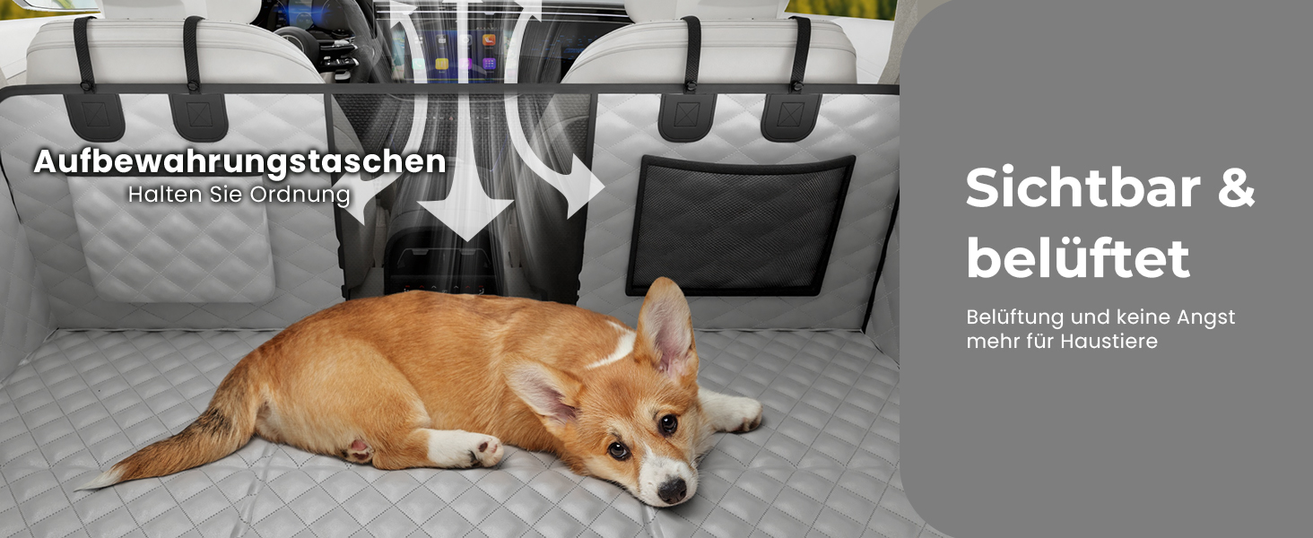 Плед для собак у машину Pecute з жорсткою основою, 133*62 см, сірий. Захист сидіння, антиковзаюча поверхня, до 150 кг. 3-в-1: збільшення сидіння, чохол, сітка для собак. Водонепроникний, антицарапин, текстура софи.