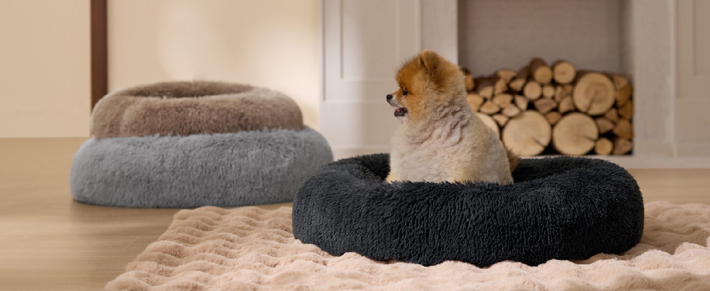 Кругле ліжко для котів BEDSURE Ø 60 см, м'яке, плюшеве, для котів та маленьких собак, 60x60x14 см