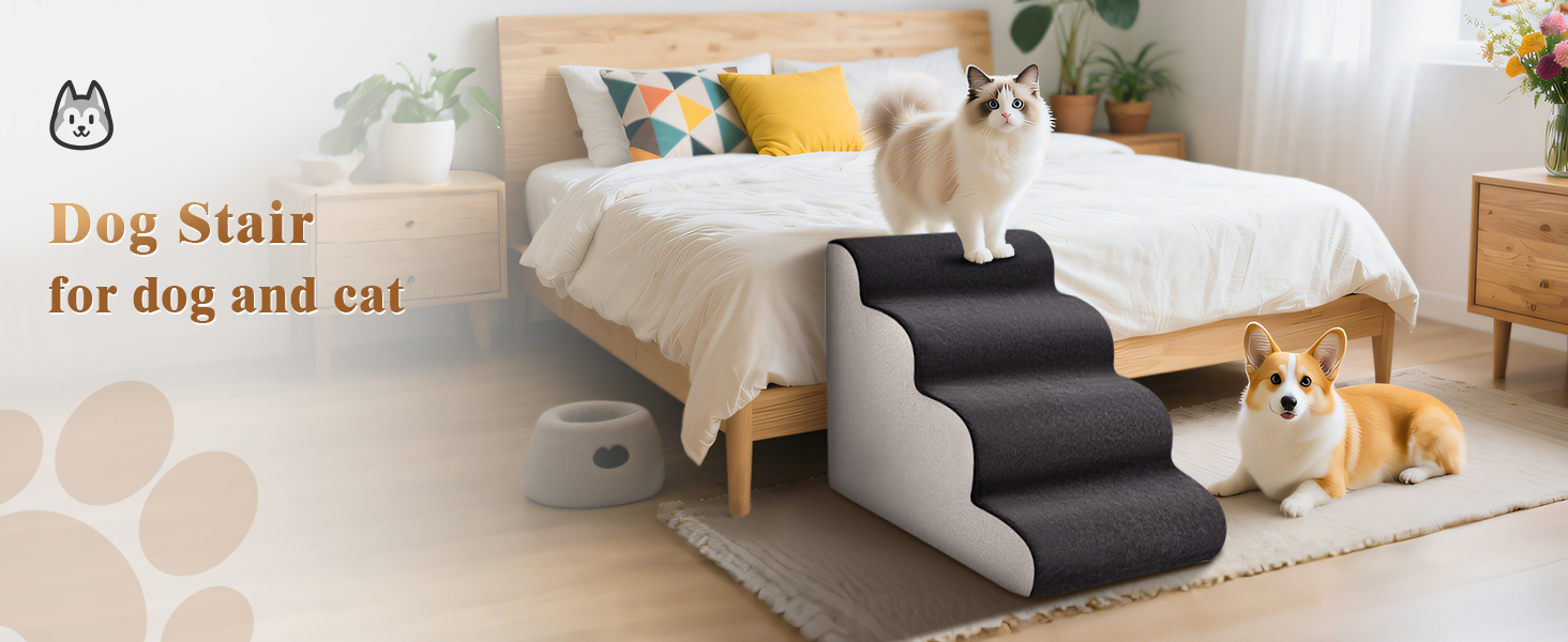 Сходинки для тварин JUOIFIP, 4 сходинки, для маленьких собак та котів, чорно-сі кольори, миючий, антиковзаючі