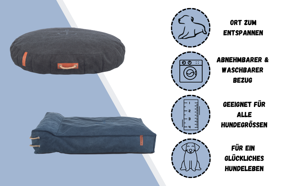 Килимок для собак TRIXIE Nordic Föhr, 120x90 см, темно-сірий – м'яке ліжко з бортиком для великих собак, з ручкою, можна прати, 37462