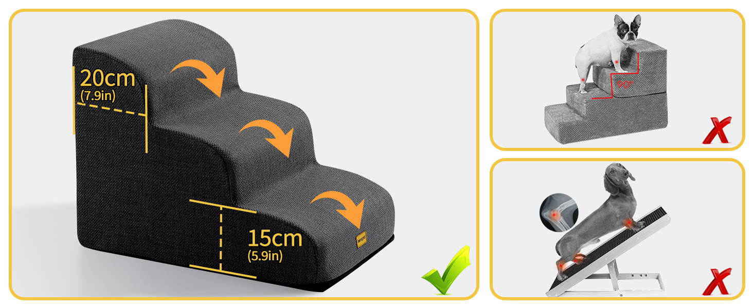 Сходинка для собак Gimars з 3 ступенями, 40 см, з високощільним пінополіуретаном, широка та стійка, знімний та пральний чохол, неслизьке дно, портативна рамка для маленьких собак до дивану, ліжка, авто, чорна