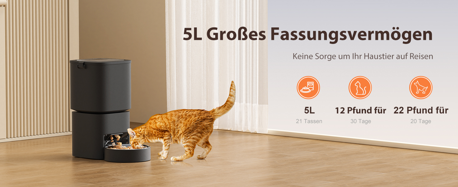 Автомат для годування котів та собак, 5л, чорний. Інтелектуальний диспенсер з програмуванням до 10 прийомів їжі на день