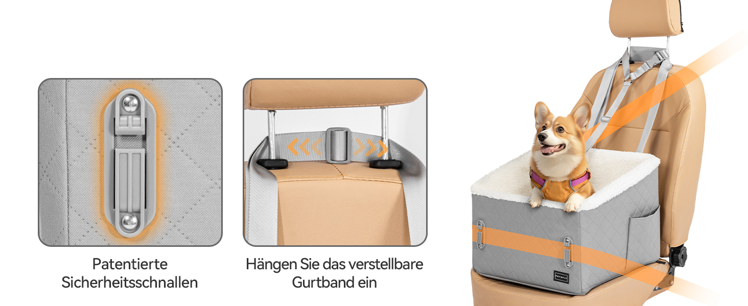 Автокрісло для собак PETFIT, 12.5 см, сіре, до 12 кг