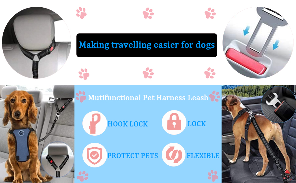 Автогурт для собак у машину, 2 в 1: ремінь та амортизатор, для всіх порід, 2 шт.