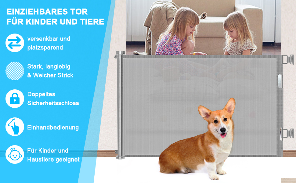 Захист для сходів з замком, розтяжне захисне ворота для дітей та собак, ширина 150 см, висота 83 см, сірий