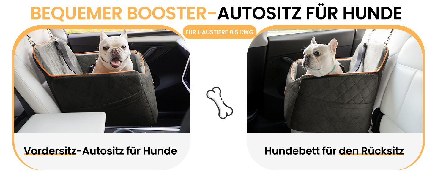 Автокрісло для собак HiPetpy – зручне автоліжко з підстилкою та подушкою для собак до 14 кг, з безпечним ременем, неслизьке автоліжко з кишенями для зберігання (сірий)