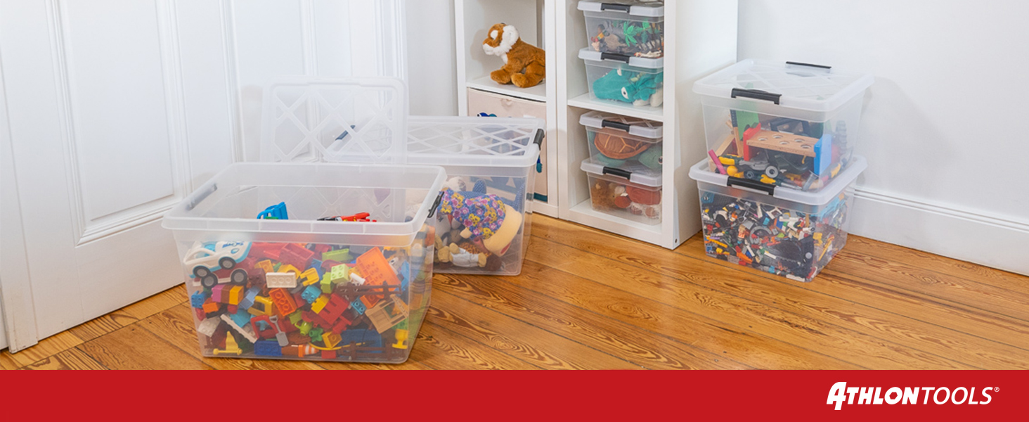 Коробки для зберігання ATHLON TOOLS 4шт по 20 літрів з кришкою, харчові, прозорі, з затискачами, з 100% нового пластику, стекуються | 20 л | 4 шт.