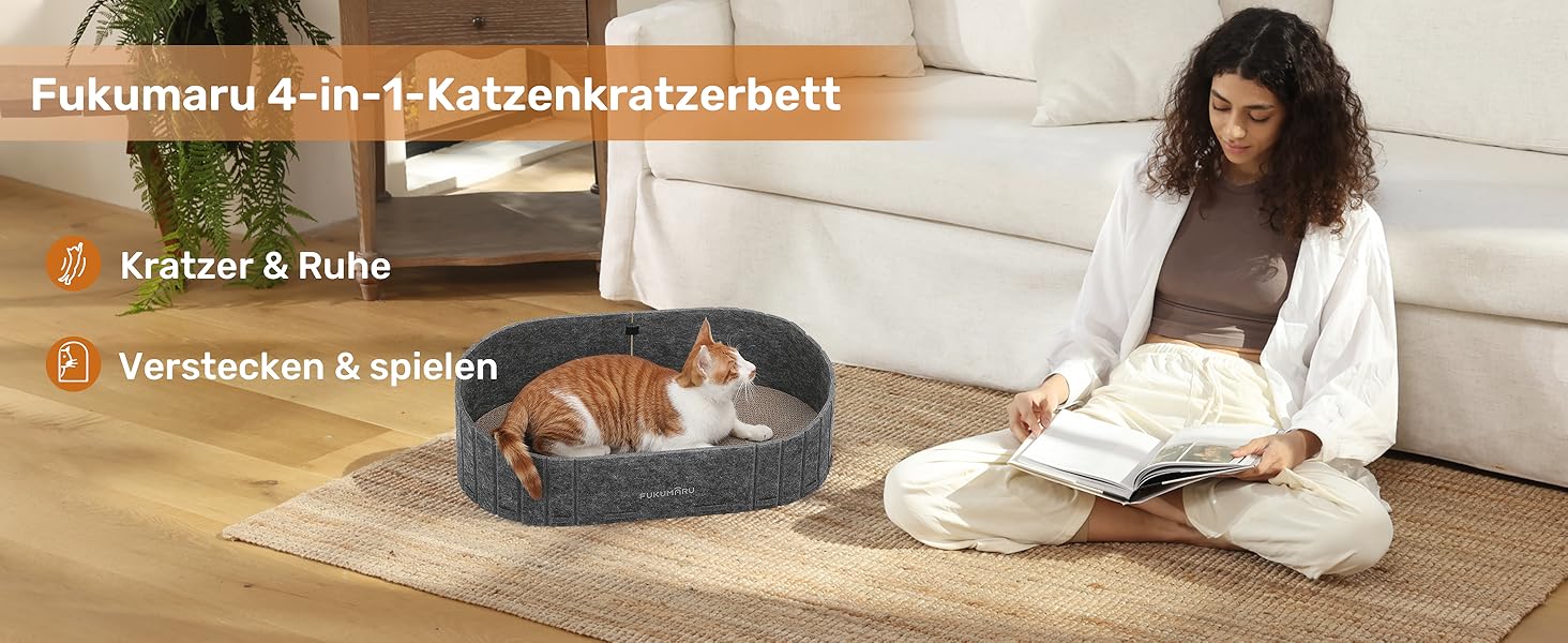 Кразборт для котів FUKUMARU, 61 см, крафтовий, у формі дивану, з круглими накладками, сірий