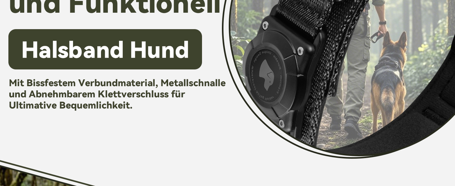 Тактичне собаче нашийник DE JIARUI з ручкою, водонепроникний Airtag нашийник для собак, товстий регульований нашийник для собак з м'якою підкладкою, металева застібка для собак середніх та великих порід (зелений, M(15'-19')) Зелений L(18'-23')