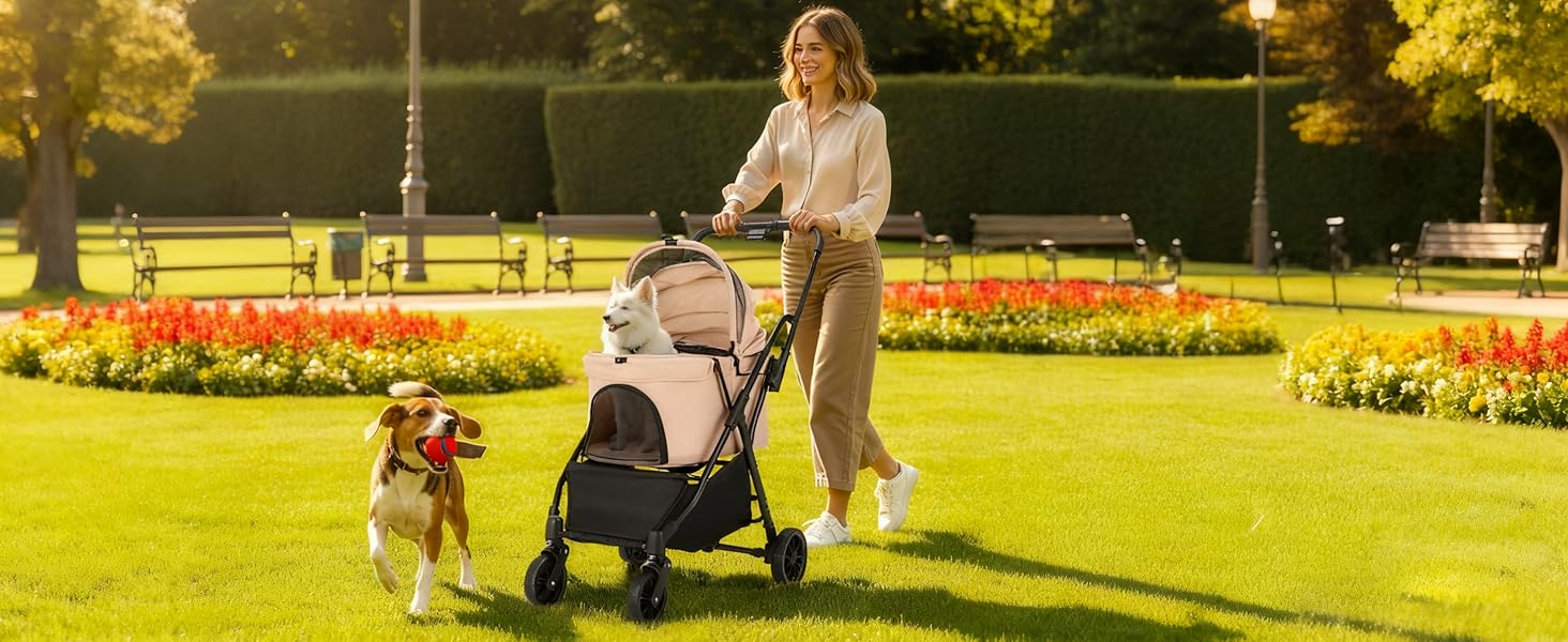 Візок для собак та котів MAMIZO, складаний, до 20 кг, рожевий