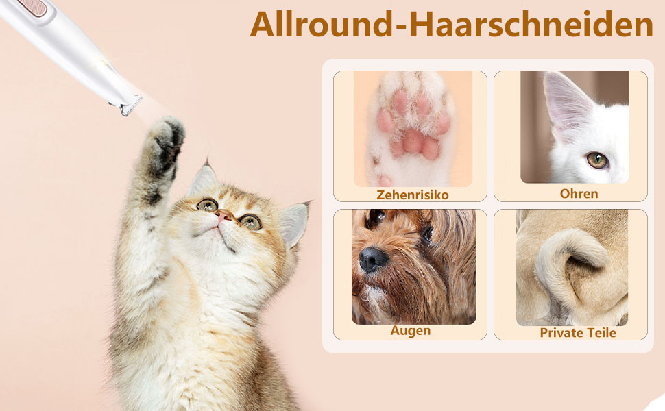 Триммер для догляду за лапами собак та котів з LED-підсвічуванням, USB-C, тихий, водонепроникний