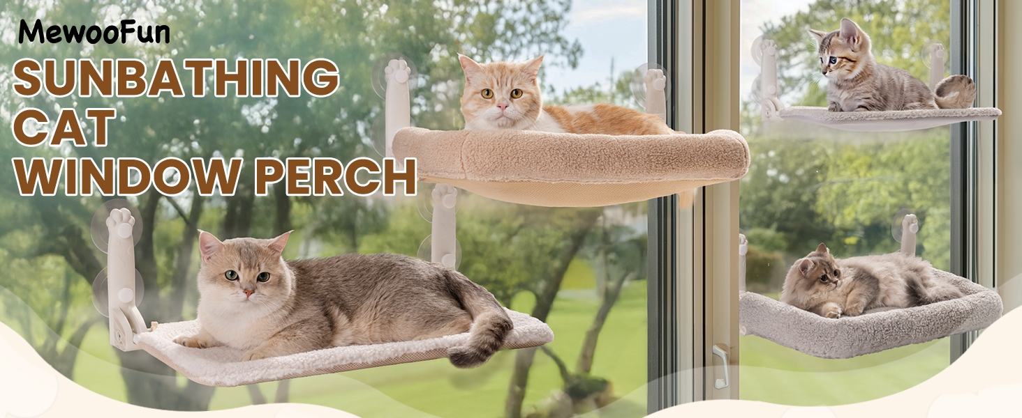 Кішка лежанка на вікно MEWOOFUN - 54x30см, бежева, для котів, до 18кг