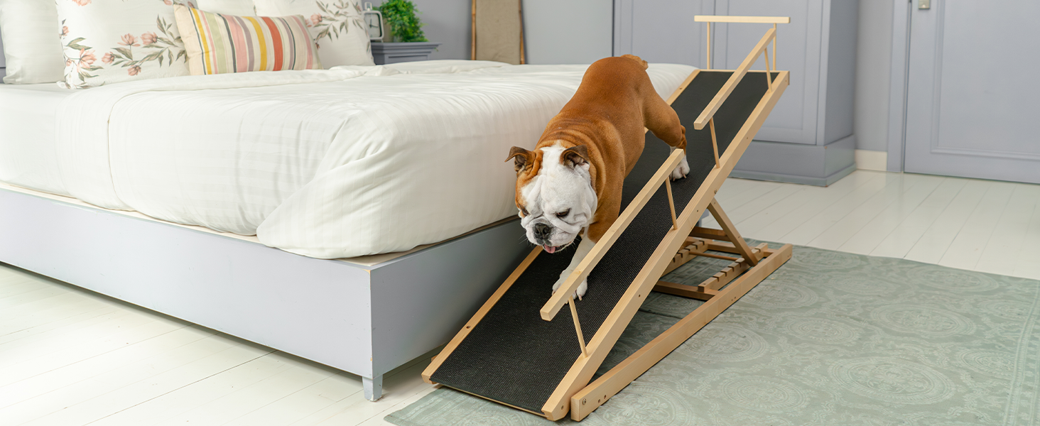Сходинки для собак PRIORPET з берези з захисним бар'єром - регульована висота до 94.5 см - складаються - антиковзні ручки - для маленьких собак до 23 кг - коричневий (натуральний)