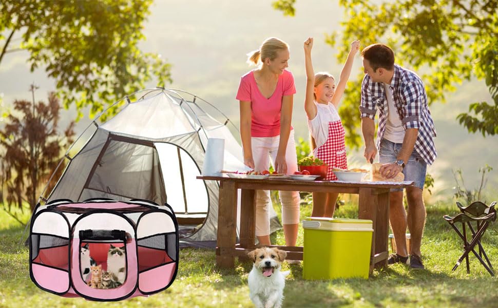 Клітка-бігове подвір'я для тварин BRIMOREA, 74x74x43 см, рожева. Підходить для собак, котів, кроликів та інших дрібних тварин, для дому та вулиці.