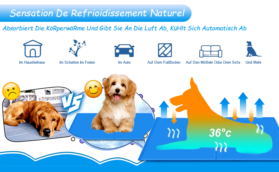 Килимок охолоджуючий для собак, 65 x 50 см, самоохолоджуючий, блакитний. Безпечний гель, легко миється, освіжає у спеку.