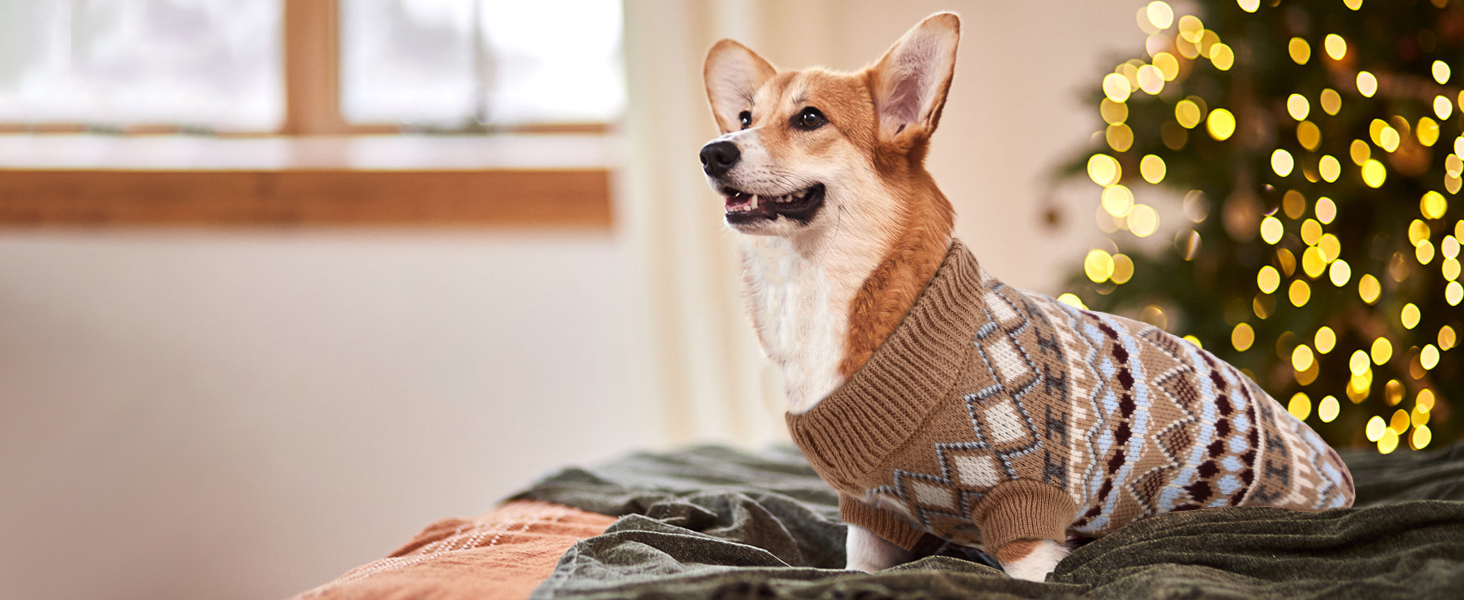 Теплий пуловер для собак - Boho стиль, різдвяний, з отвором для повідка, для чихуахуа, йоркширського тер'єра, джек-рассела, XS, колір кава