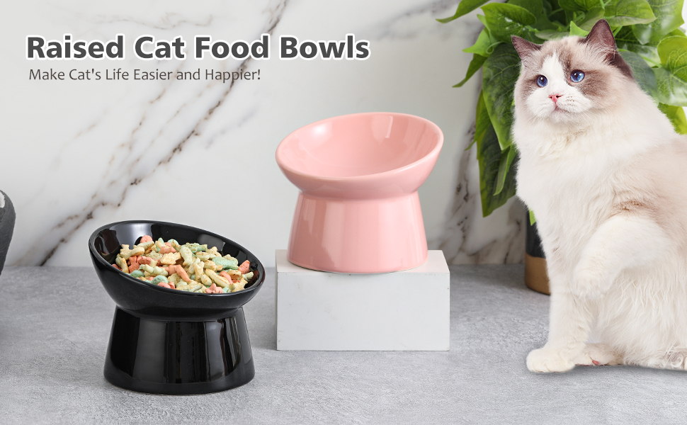 Котловий набір з кераміки, піднятий на 15°, для котів, запобігає зворотному викиду, 280 мл, білий (рожевий)