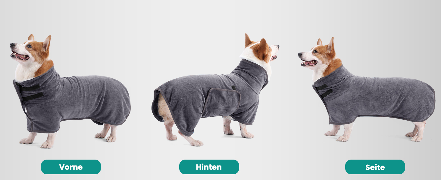 Рушник для собак PETTOM: Швидковисихаючий халат з мікрофібри для великих собак (L, сірий)