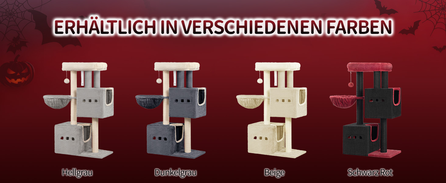 Дерево для кігтів Hzuaneri, 98 см, зі стійкою основою, з лежаком, будиночком для котів, сизалевими стовпчиками, кошиком та іграшками, меблі для котів, ігровий комплекс, MS07618LG (55 x 30 x 98 см, Чорний/Червоний)