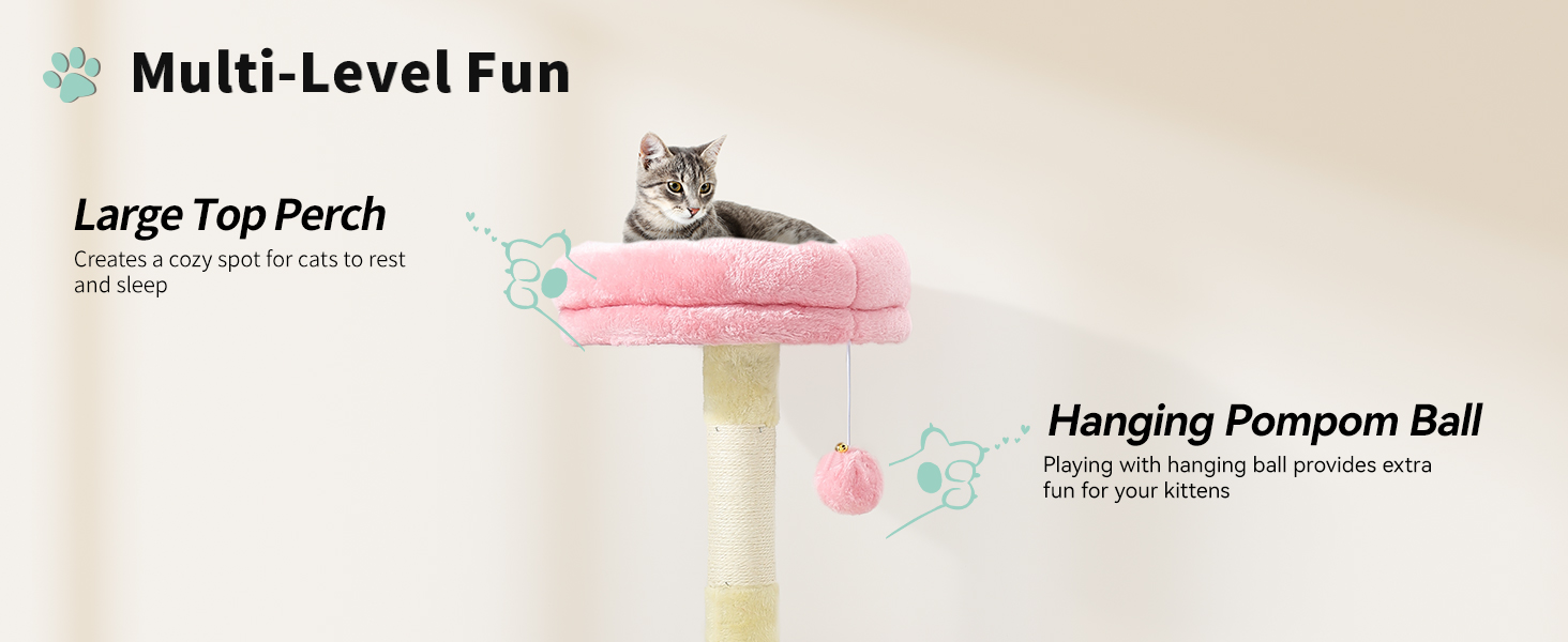 Кліматичний комплекс для котів YITAHOME XXL, 142 см, рожевий, з 8 стовпчиків сизалю, 3 платформи, 2 печери, гамак, іграшки, когтеточка, для дому