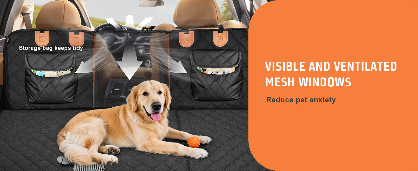 Накладна на сидіння автомобіля для собак Gimars, 157x137 см, велика, зносостійка, водовідштовхувальна, універсальна, з передньою кришкою та оглядовим вікном (чорний&оранжевий)