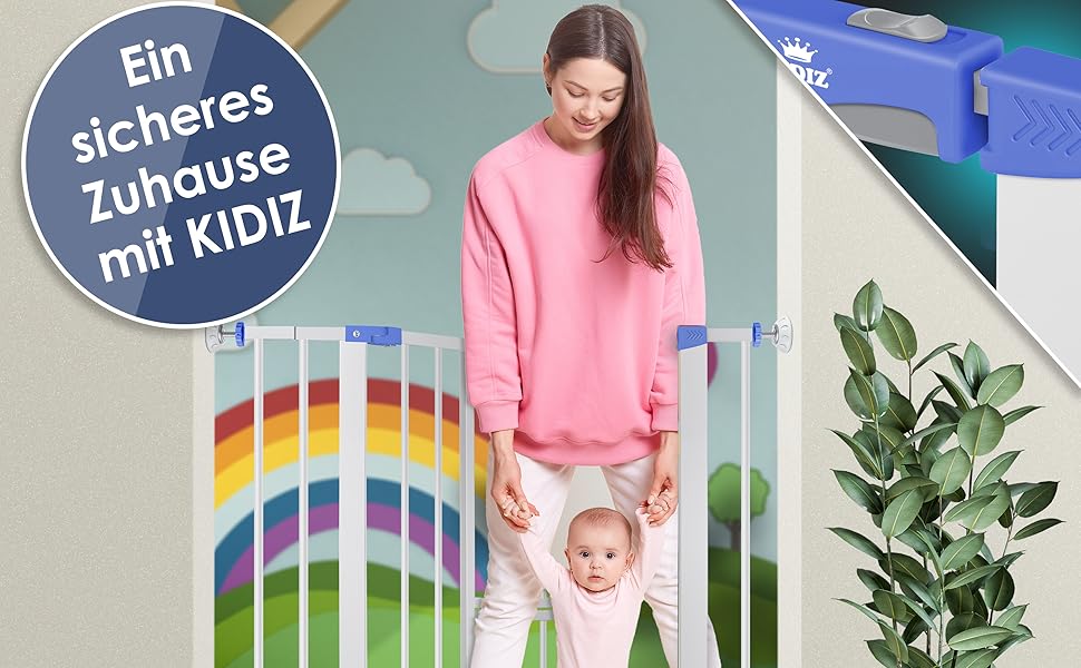 Захисне ворота KIDIZ® для дітей, собак та котів | Без свердління, розширюване, поворотне | Розмір: 74-87 см, блакитне