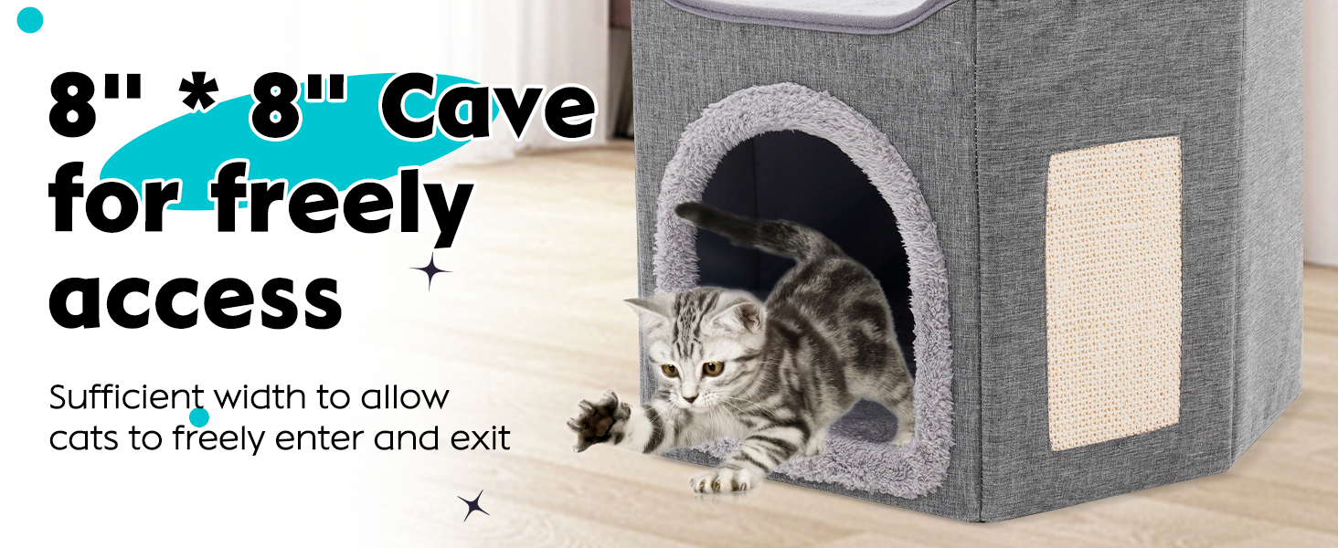 Кіт Будинок для котів у приміщенні, велика кімната для котів з когтеточкою, 2-ярусне ліжко для котів, будинок-печера для маленьких та середніх тварин, сірий