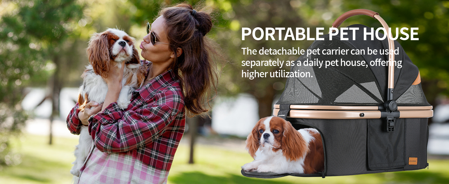 Візок для собак та котів EchoSmile 20 кг, 4-в-1, чорний: складаний, з колесами 360°, сітчастими вікнами