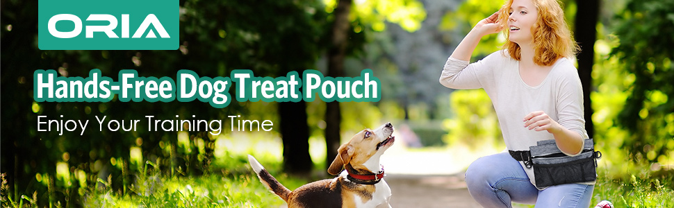 Сумка для корму для собак ORIA, переносна сумка для тренувань, з магнітним закриттям, регульований ремінь та диспенсер для відходів, преміум-якість - сіра