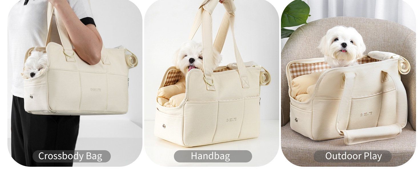 PETCUTE Сумка-переноска для собак та котів, середнього розміру, з кишенями, знімний килимок, для подорожей та авіаперельотів, бежева