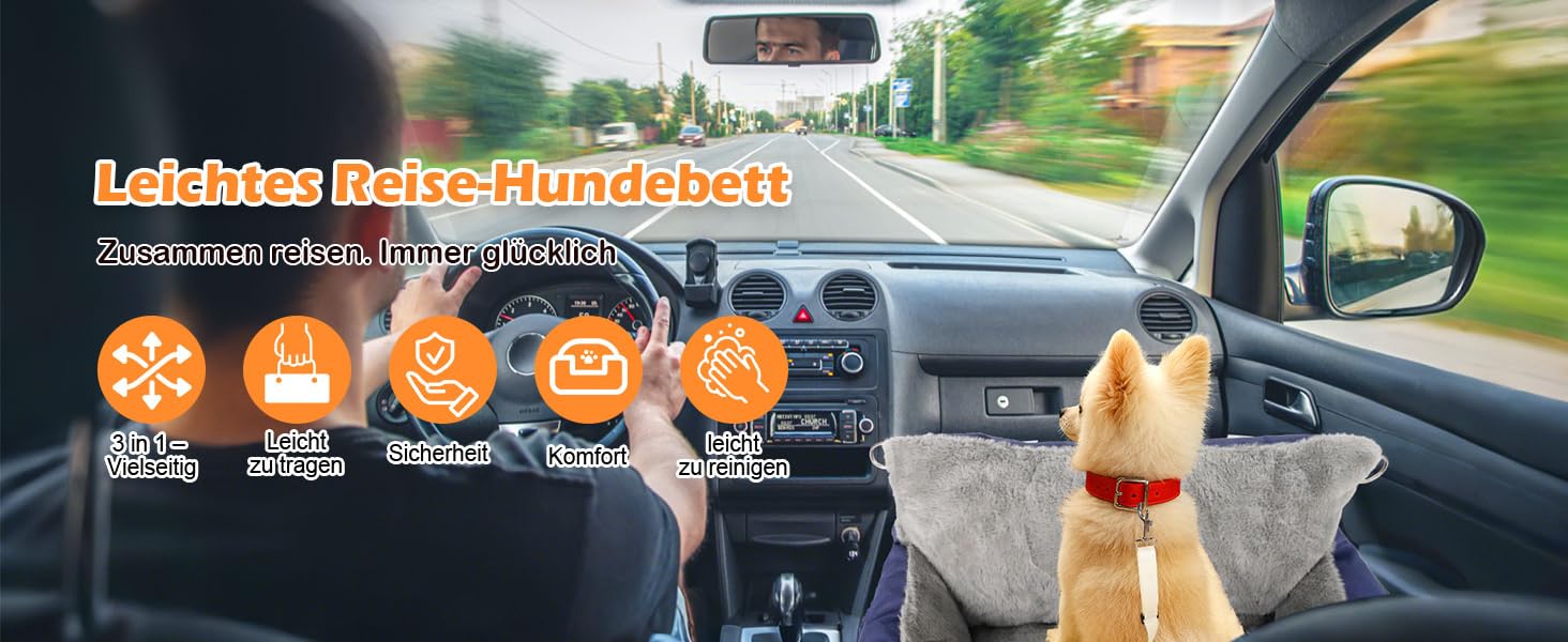 Автомобільний лежак для собак 3-в-1 - переносна ліжко для маленьких собак, з м'яким килимком, для переднього або заднього сидіння, внутрішнє та зовнішнє використання (04-Блакитний)