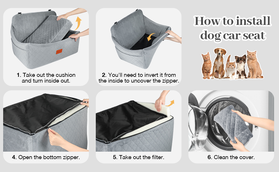 Автокрісло для собак, велике, чорне: м'яка підстилка з Memory Foam, антиковзаюче дно, кріплення для ременя безпеки, легко встановлюється