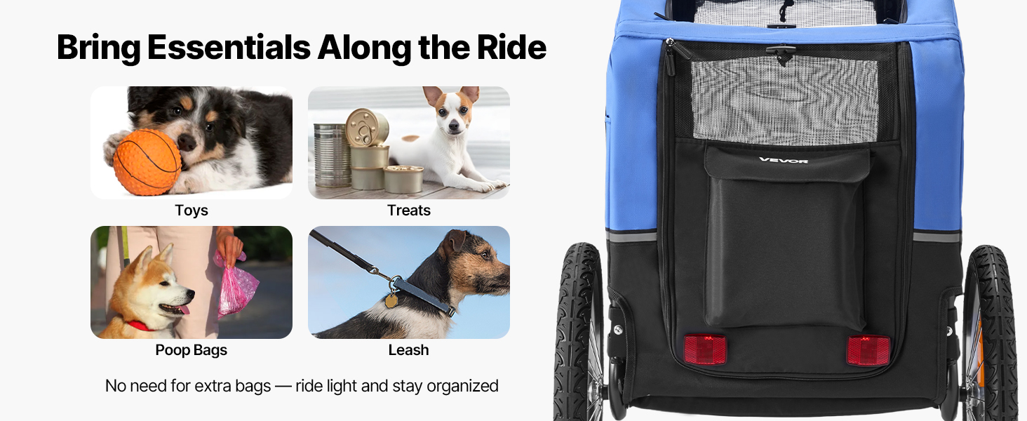 Фаркоп для собак VEVOR, до 30 кг, велосипедний причіп для собак, складаний, універсальний, з відбивачем та прапорцем