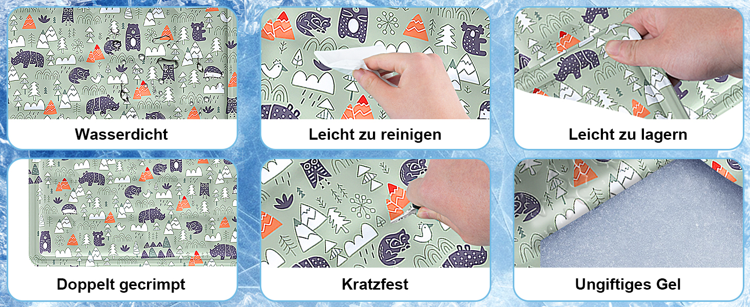 Кühlmatte Hunde: Охолоджуючий килимок для собак та котів 50x65 см. Самоохолоджуючий, водовідштовхуючий, з нетоксичним гелем. Для дому та вулиці.