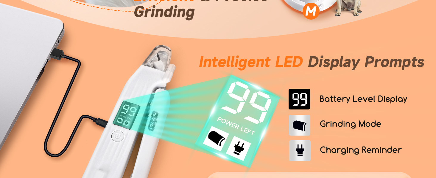 Електричний триммер для когтів Nobleza 2 в 1 з LED-підсвічуванням для собак та котів середніх та маленьких порід