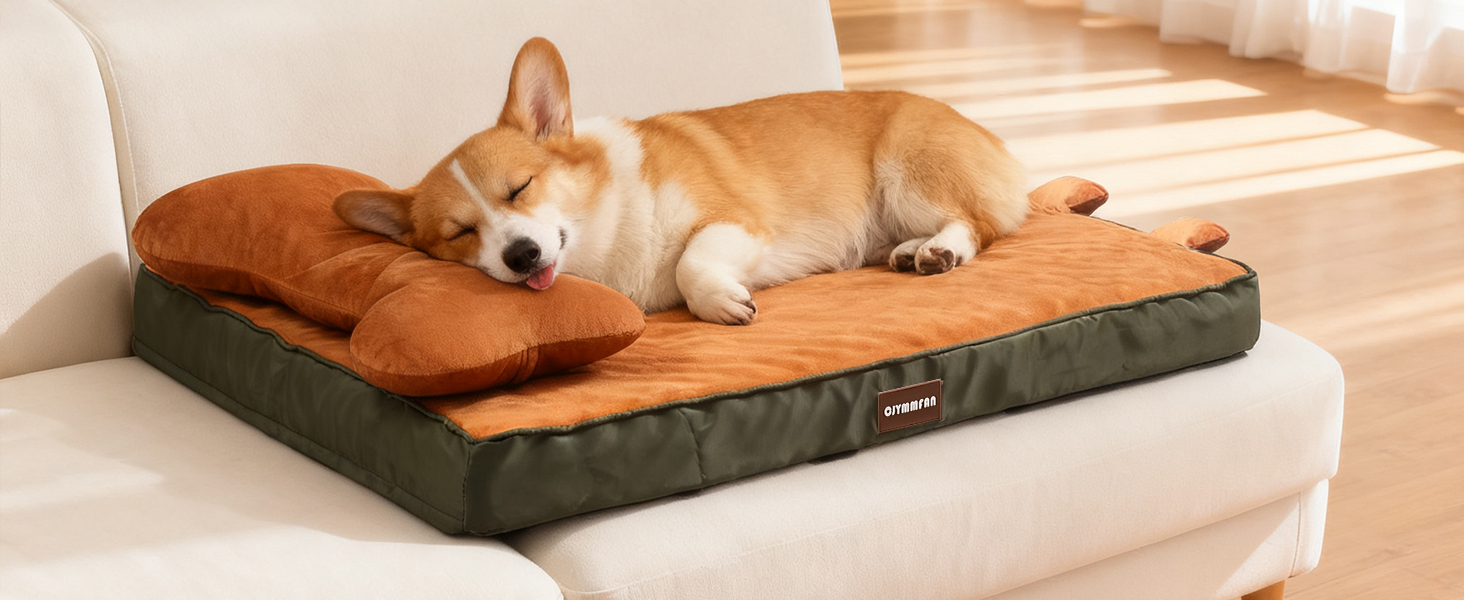 Ортопедичне ліжко для собак з пральним покриттям, водонепроникне подушка для собак з піною з пам'яті та знімний підголівник для підтримки голови та суглобів, неслизьке дно для середніх та великих собак, розмір: 89 x 56 x 20 см, помаранчеве
