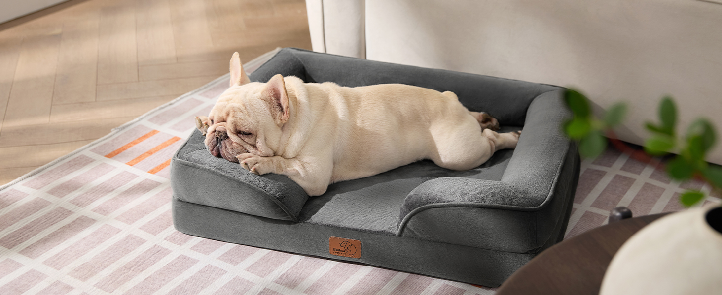 Ортопедичне ліжко для собак BEDSURE - 106x80 см. Зручне ліжко-софа для великих собак з м'яким пінопластом, миється, не слизьке, колір: зелений, розмір: 106 x 80 x 17 см