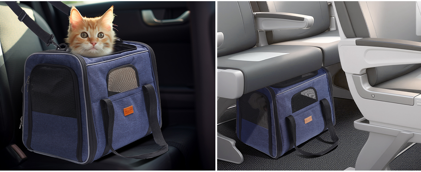 Транспортна переноска для котів та цуценят Morpilot до 7 кг, переноска для тварин з безпечними застібками, складна миска, підходить для візитів до ветеринара, авто та літака