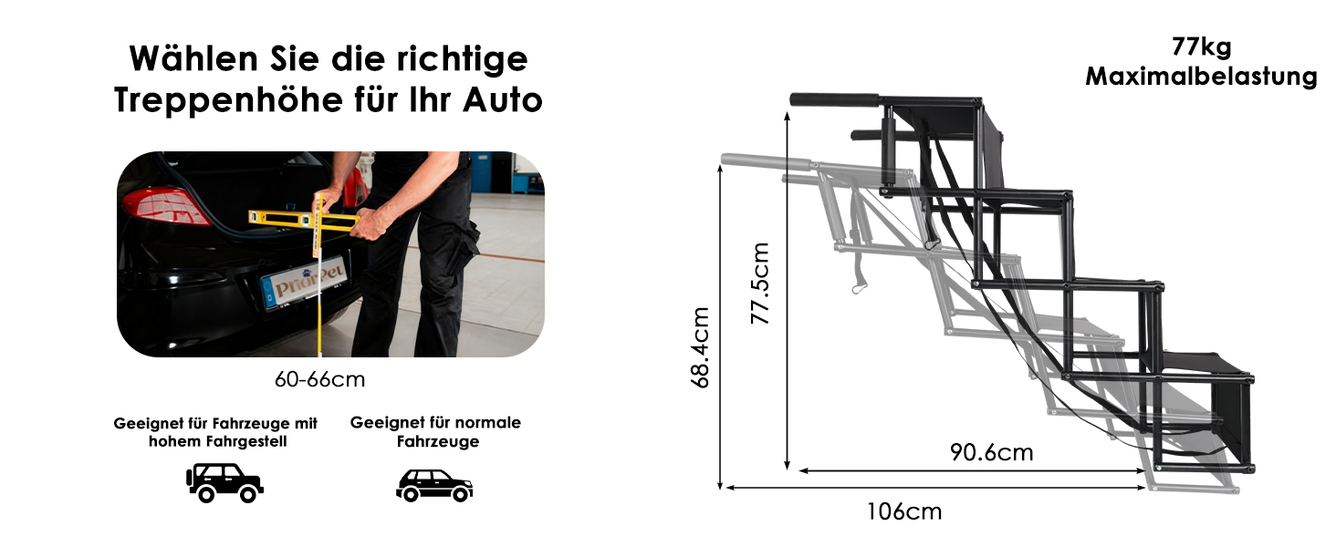 Сходи для собак Caliyo, 4 сходи, авто, до 75 кг, чорний, регульована висота, для великих собак, для авто, диванів та ліжок